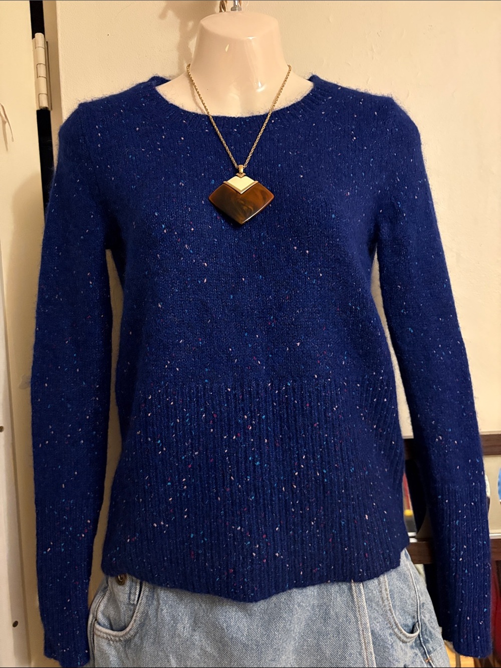 J. Crew Deep Blue Flecked Crewneck Sweater